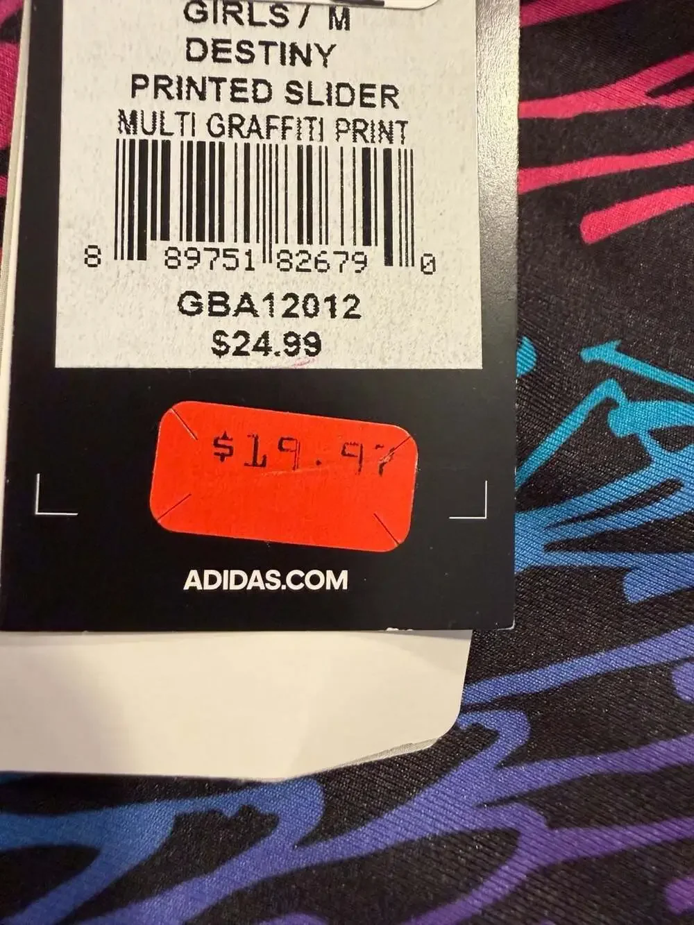 NWT Adidas Girls Destiny Printed Slider Size M Multi Graffiti Print Shorts $25